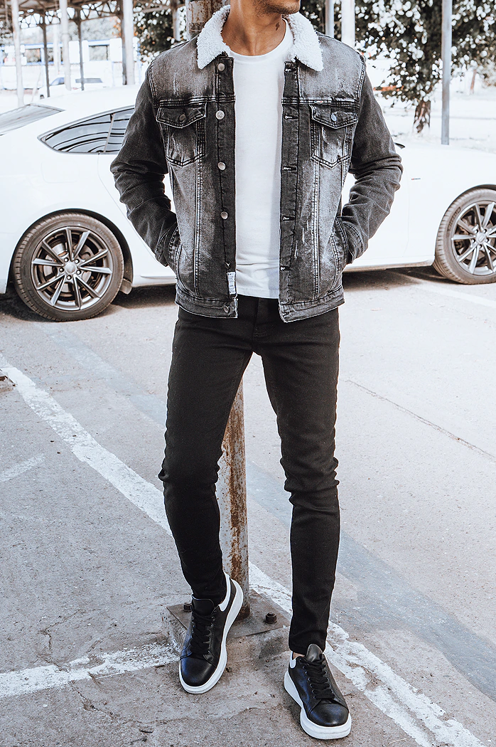 Ocieplana kurtka męska jeansowa czarna Dstreet TX4230