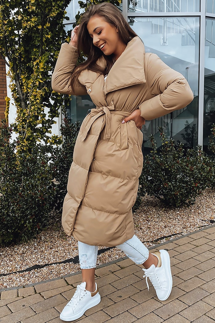 Kurtka pikowana damska płaszcz FAVI kamelowa Dstreet TY3091