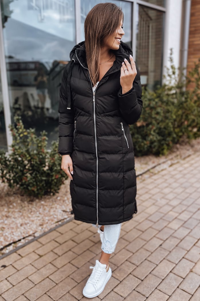 Kurtka zimowa damska pikowana z kapturem MENSI czarna Dstreet TY3093