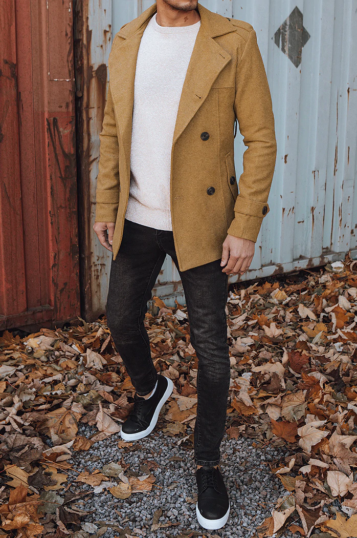 Płaszcz męski dwurzędowy piaskowy Dstreet CX0443