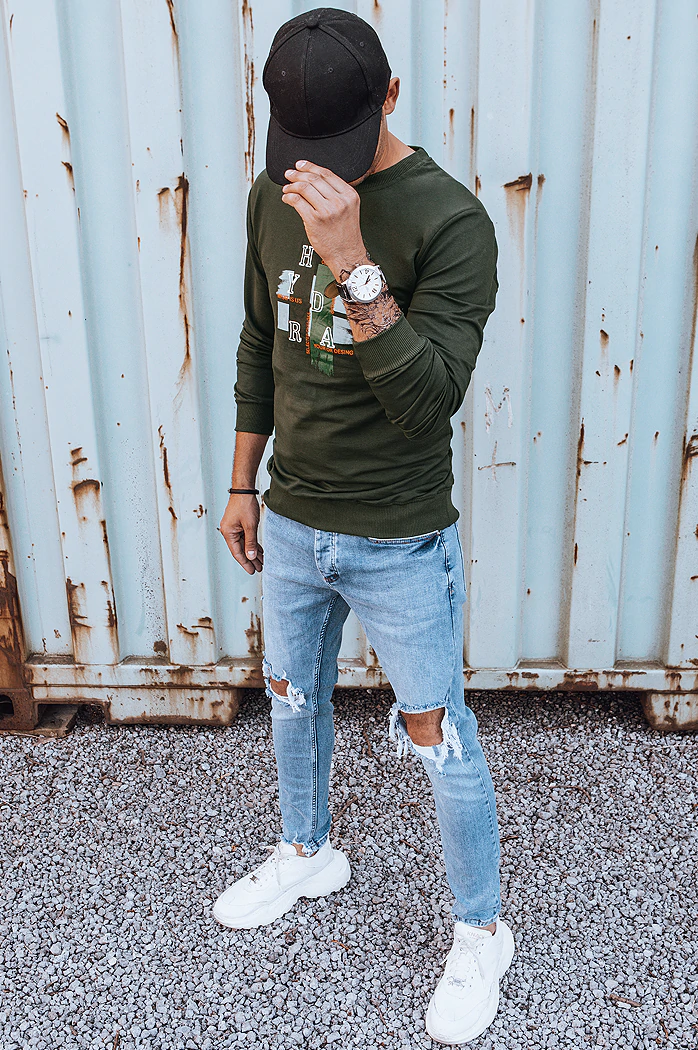 Bluza męska z nadrukiem khaki Dstreet BX5351