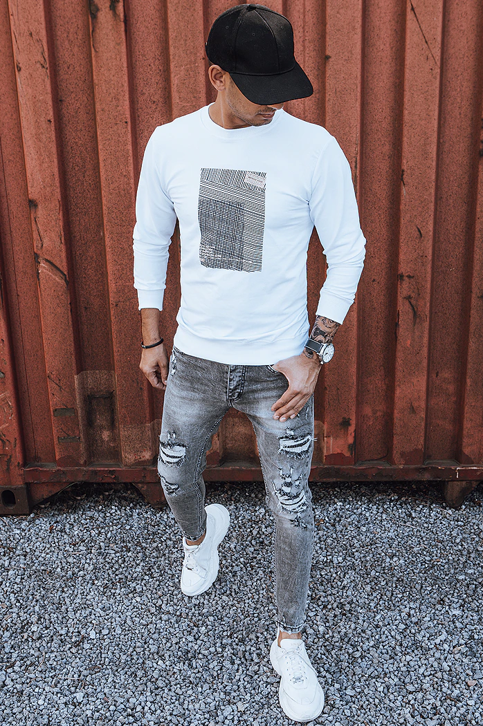 Bluza męska z nadrukiem biała Dstreet BX5354