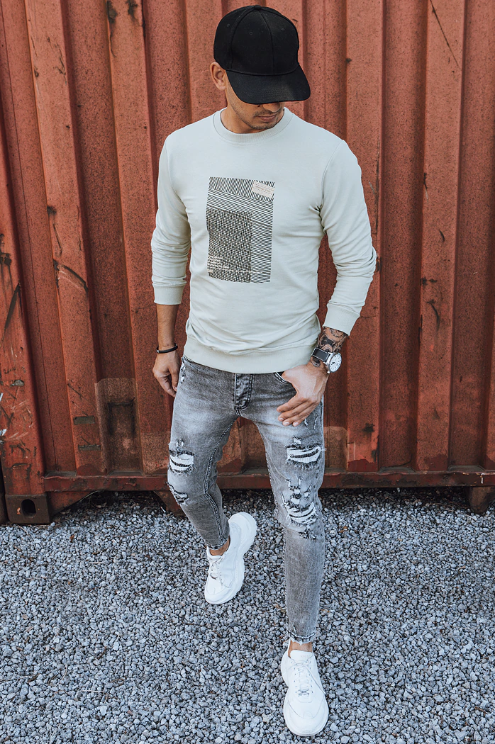 Bluza męska z nadrukiem beżowa Dstreet BX5355