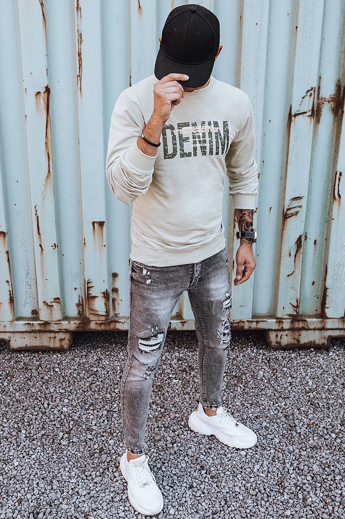 Bluza męska z nadrukiem beżowa Dstreet BX5357