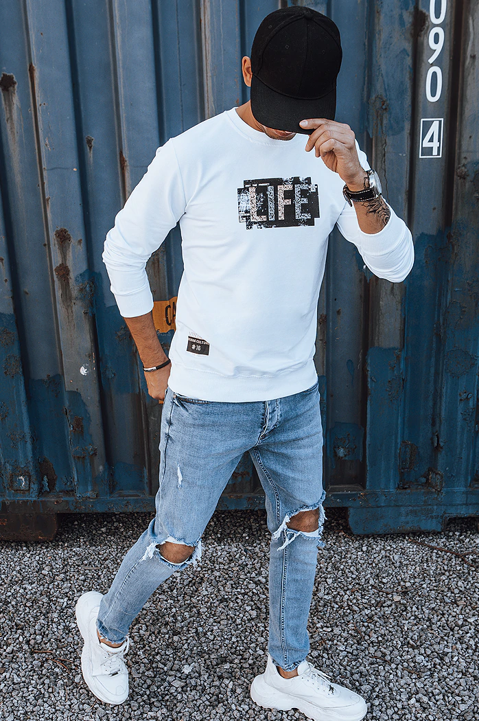 Bluza męska z nadrukiem biała Dstreet BX5362