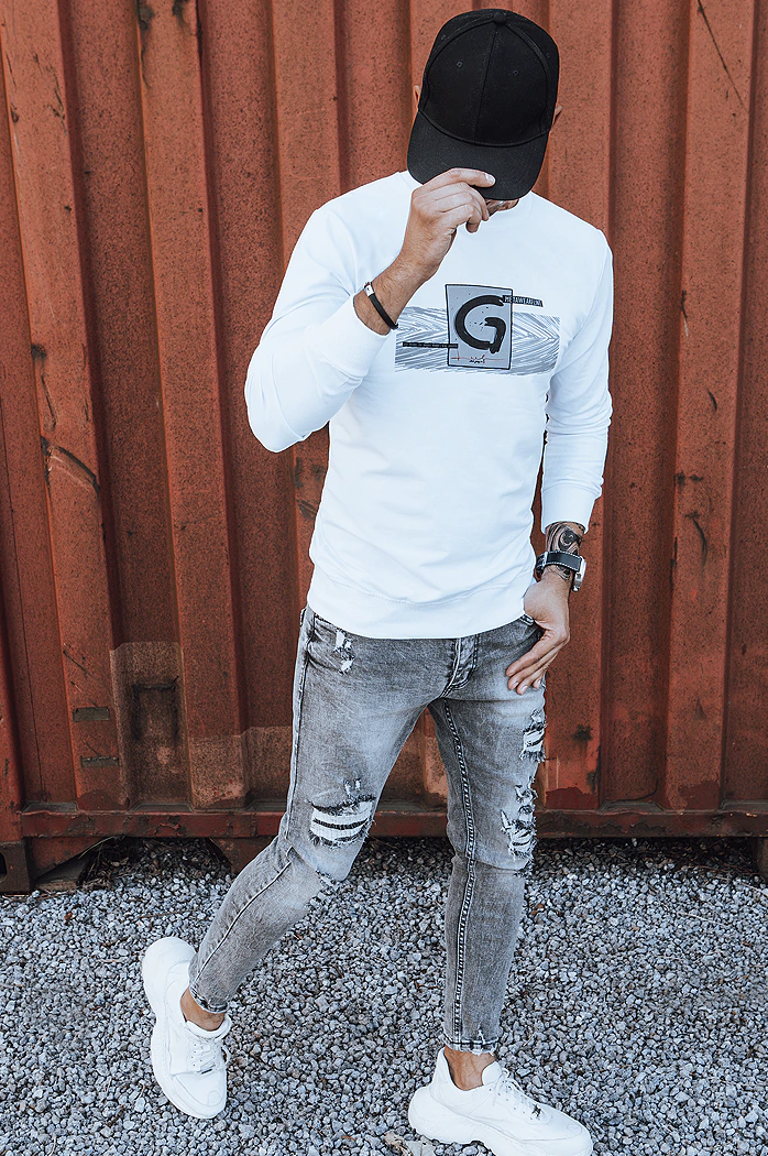 Bluza męska z nadrukiem biała Dstreet BX5370