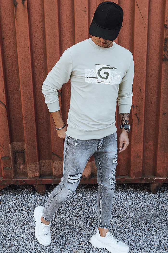 Bluza męska z nadrukiem beżowa Dstreet BX5371