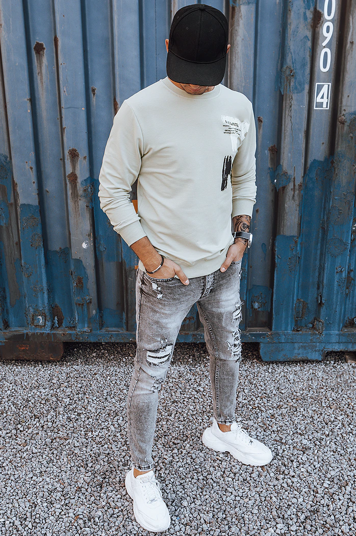 Bluza męska z nadrukiem beżowa Dstreet BX5373