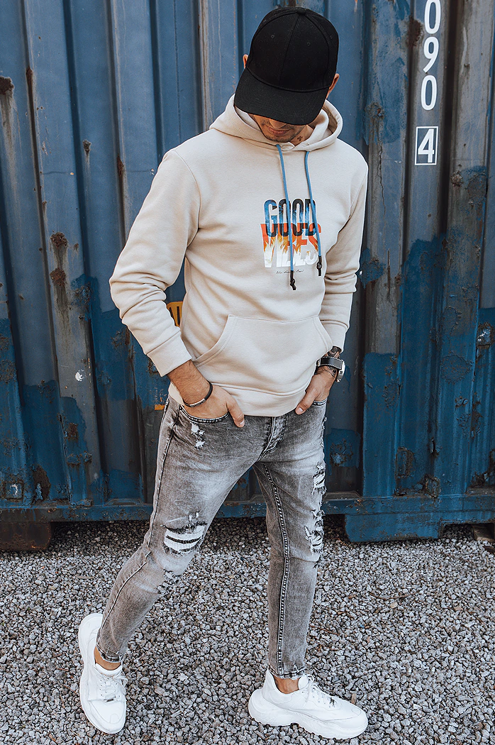 Bluza męska ocieplana z kapturem beżowa Dstreet BX5378