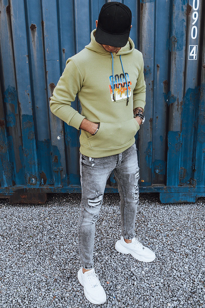 Bluza męska ocieplana z kapturem oliwkowa Dstreet BX5379