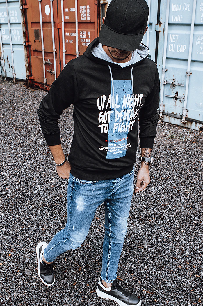 Bluza męska z nadrukiem czarna Dstreet BX5396