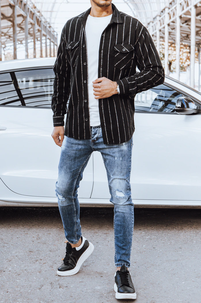 Koszula męska flanelowa w paski czarna Dstreet DX2241