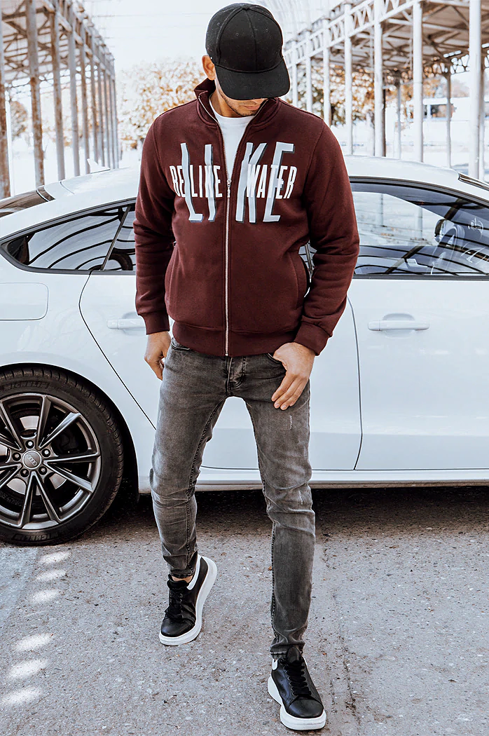 Bluza męska rozpinana z nadrukiem bordowa Dstreet BX5410