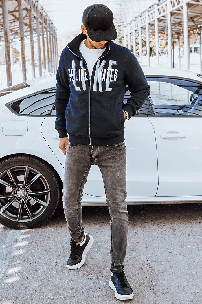 Bluza męska rozpinana z nadrukiem granatowa Dstreet BX5412