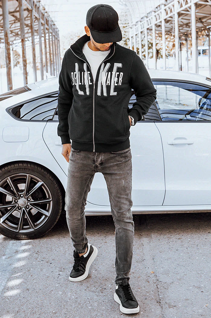 Bluza męska rozpinana z nadrukiem czarna Dstreet BX5413
