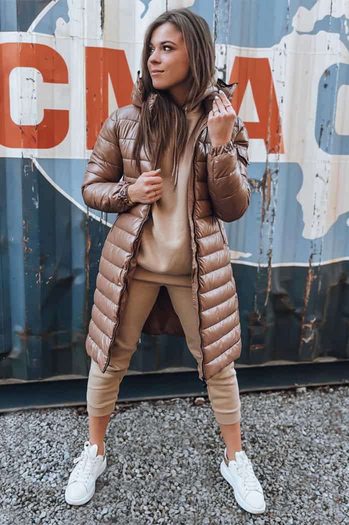 Płaszczyk zimowy damska długi LESSI kamelowa Dstreet TY3354