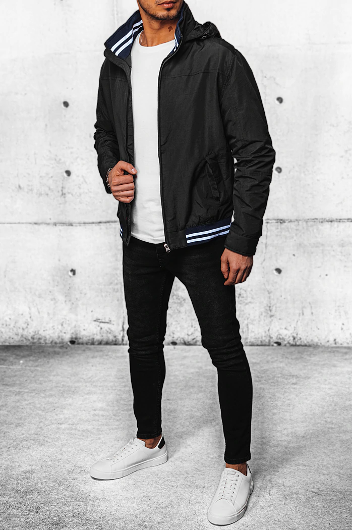 Kurtka męska przejściowa z kapturem czarna Dstreet TX4378