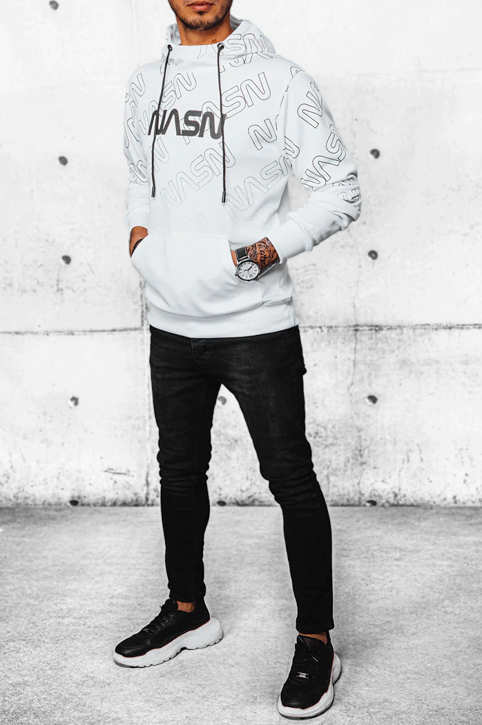 Bluza męska z kapturem i nadrukiem biała Dstreet BX5570