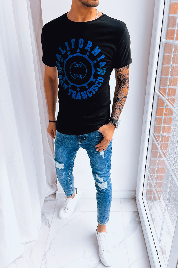 T-shirt męski z nadrukiem czarny Dstreet RX5085