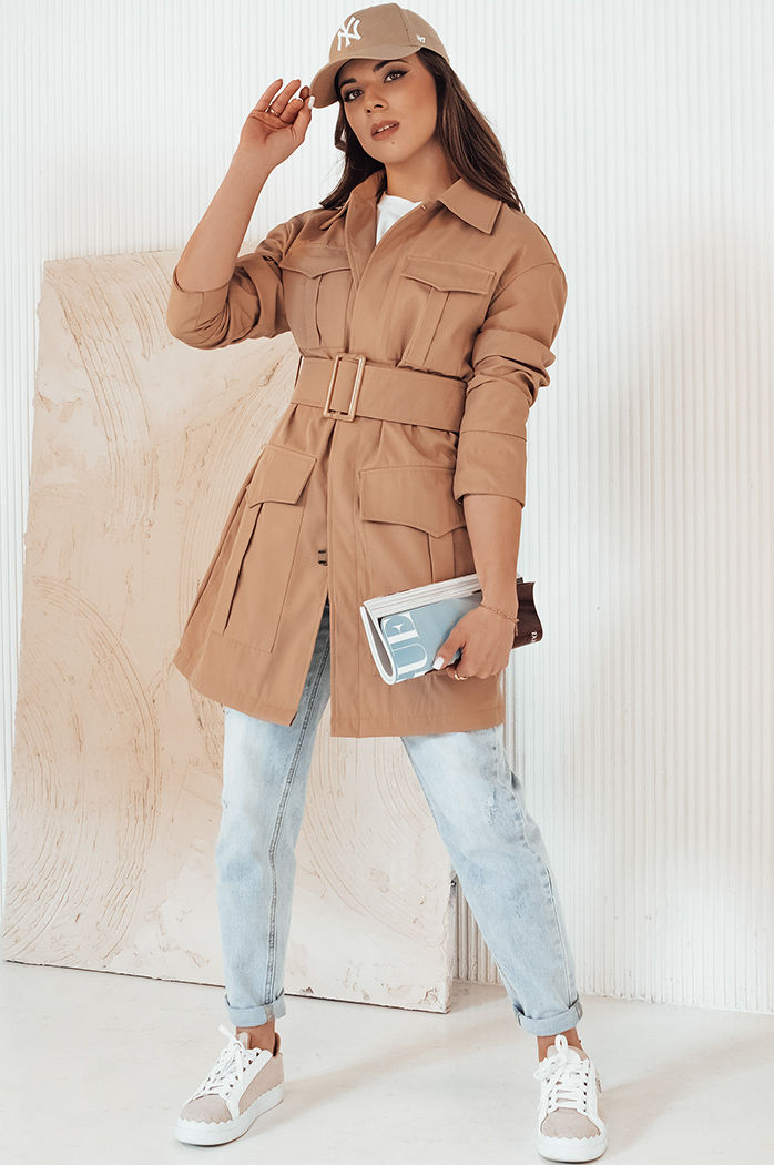 Płaszcz damski przejściowy wiązany VERMONT kamelowy Dstreet NY0580