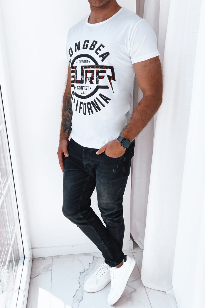 T-shirt męski z nadrukiem biały Dstreet RX5258