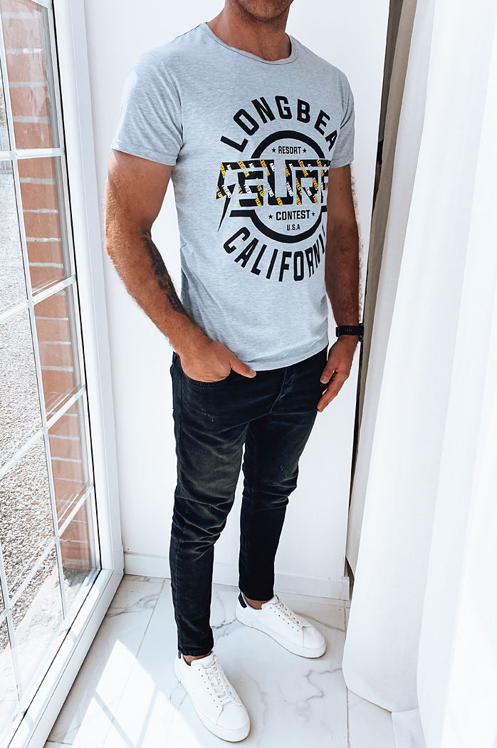T-shirt męski z nadrukiem jasnoszary Dstreet RX5260