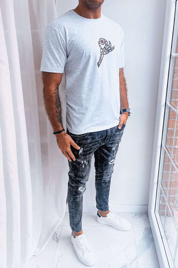 Jasnoszara koszulka męska z nadrukiem Dstreet RX5282