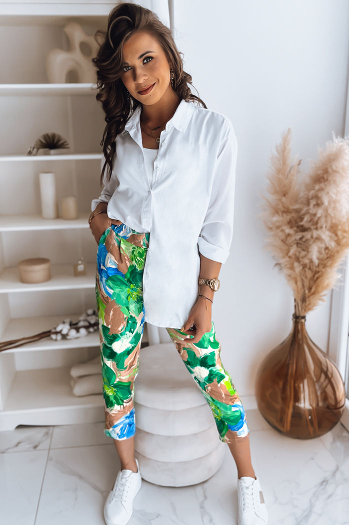 Spodnie damskie FLOWER GARDEN zielone Dstreet UY1482