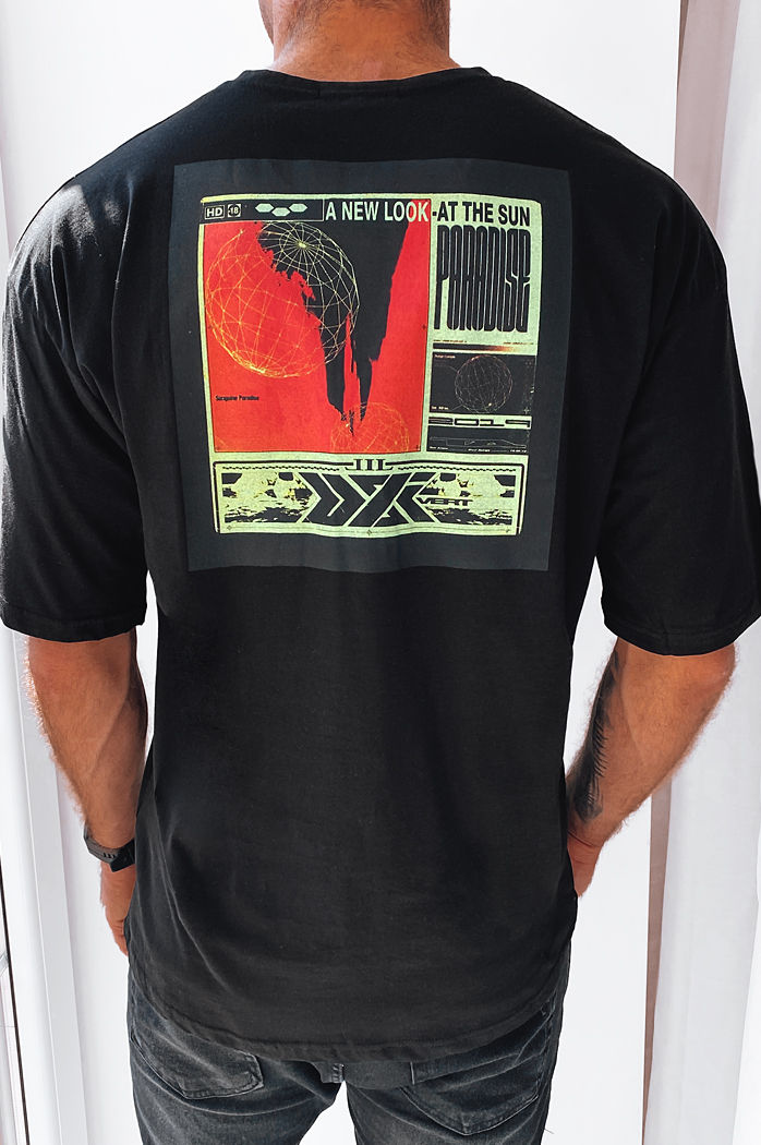T-shirt męski z nadrukiem czarny Dstreet RX5304