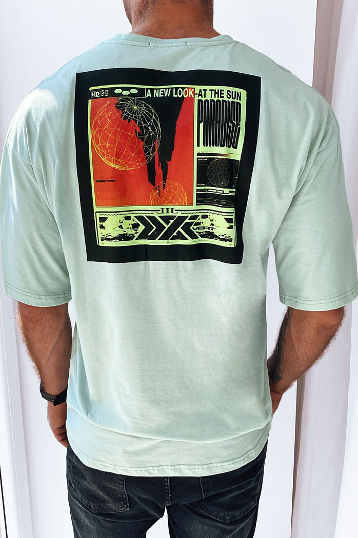 T-shirt męski z nadrukiem miętowy Dstreet RX5305