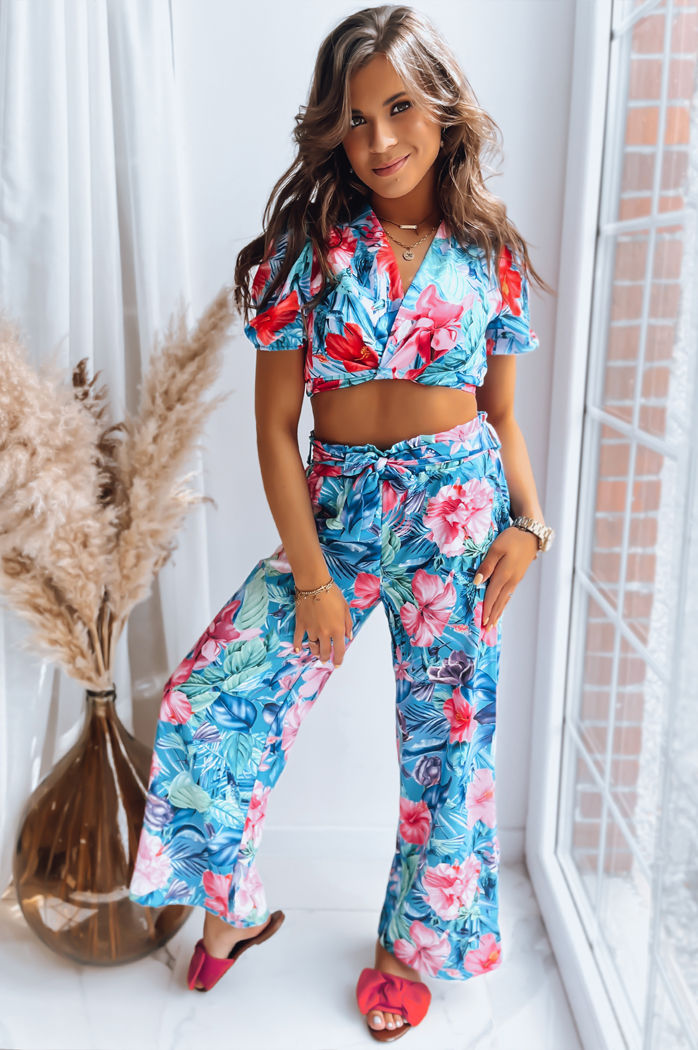 Wzorzysty top damski FLOWER BOOM turkusowy Dstreet RY2230