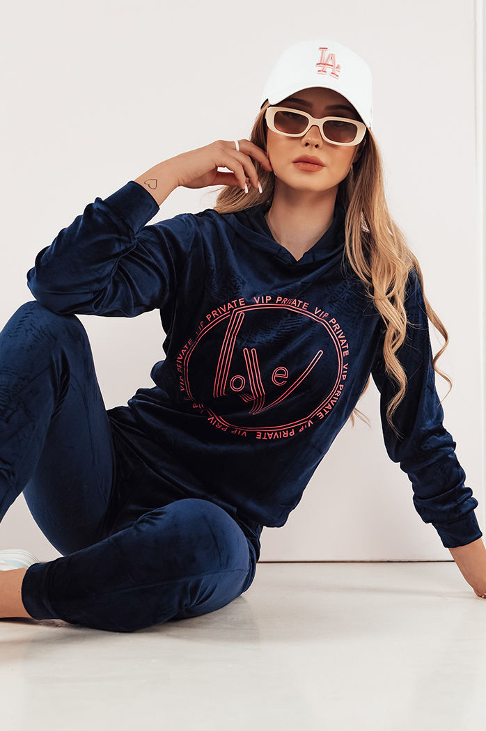 Welurowy komplet damski VIP PRIVATE granatowy Dstreet AY0867