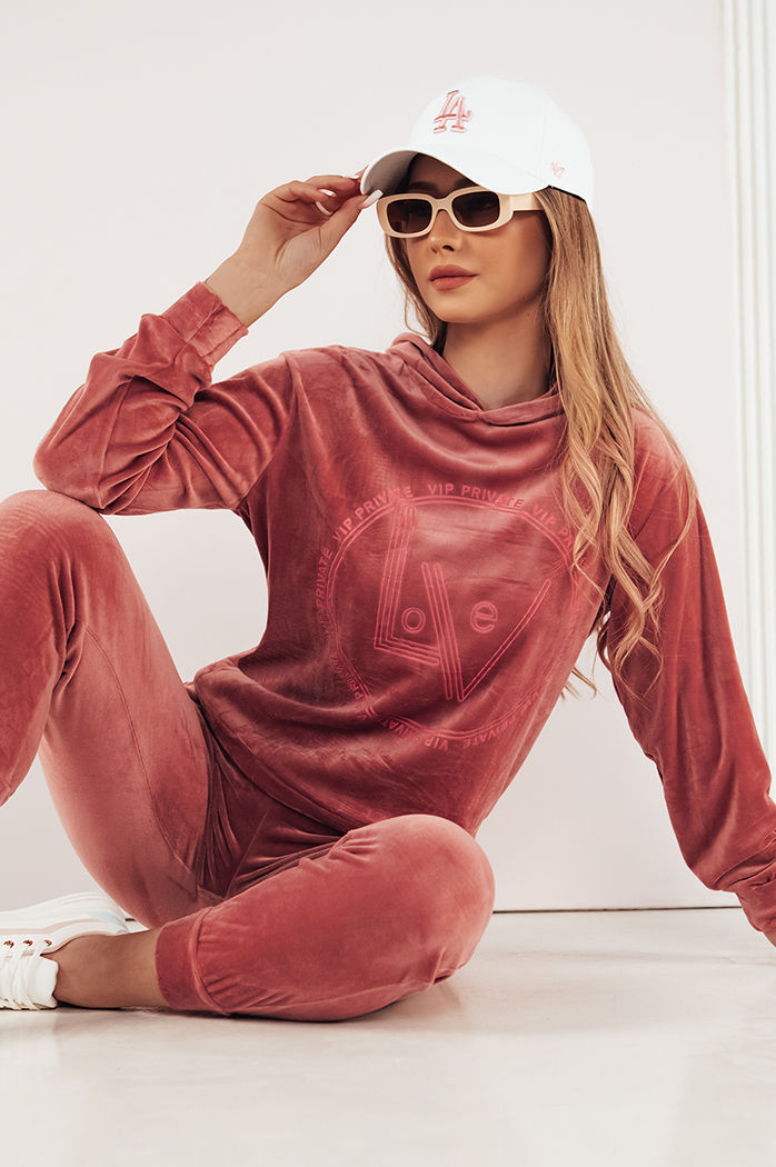 Welurowy komplet damski VIP PRIVATE różowy Dstreet AY0868