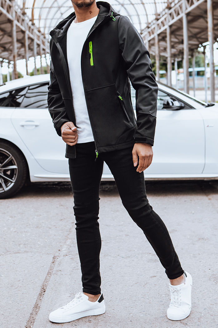 Softshellowa kurtka męska z kapturem czarna Dstreet TX4464