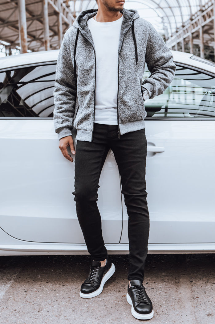 Rozpinana bluza męska ocieplana jasnoszara Dstreet BX5596