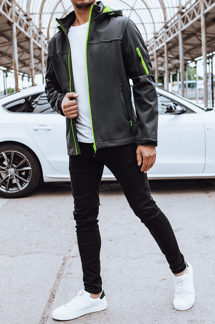 Softshellowa kurtka męska z kapturem ciemnoszara Dstreet TX4472