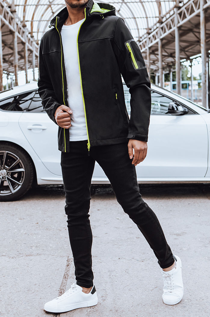 Softshellowa kurtka męska z kapturem czarna Dstreet TX4473