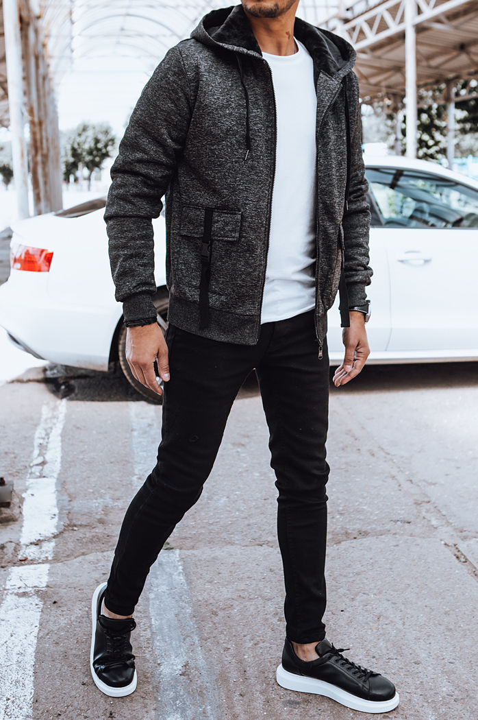 Ocieplana bluza męska rozpinana ciemnoszara Dstreet BX5607