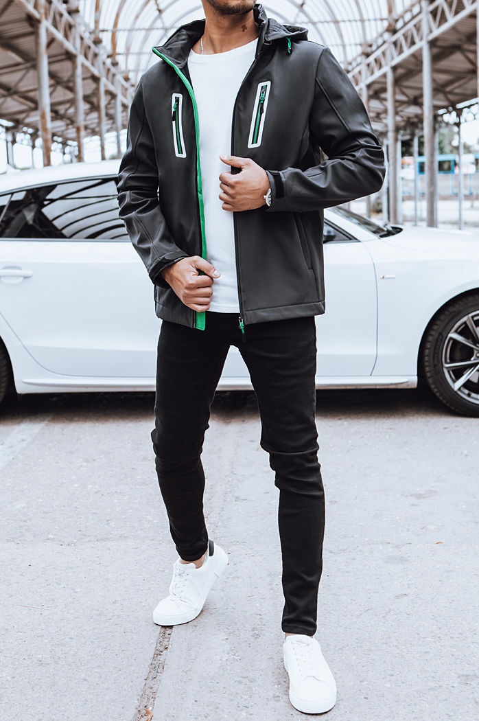 Softshellowa kurtka męska z kapturem ciemnoszara Dstreet TX4475