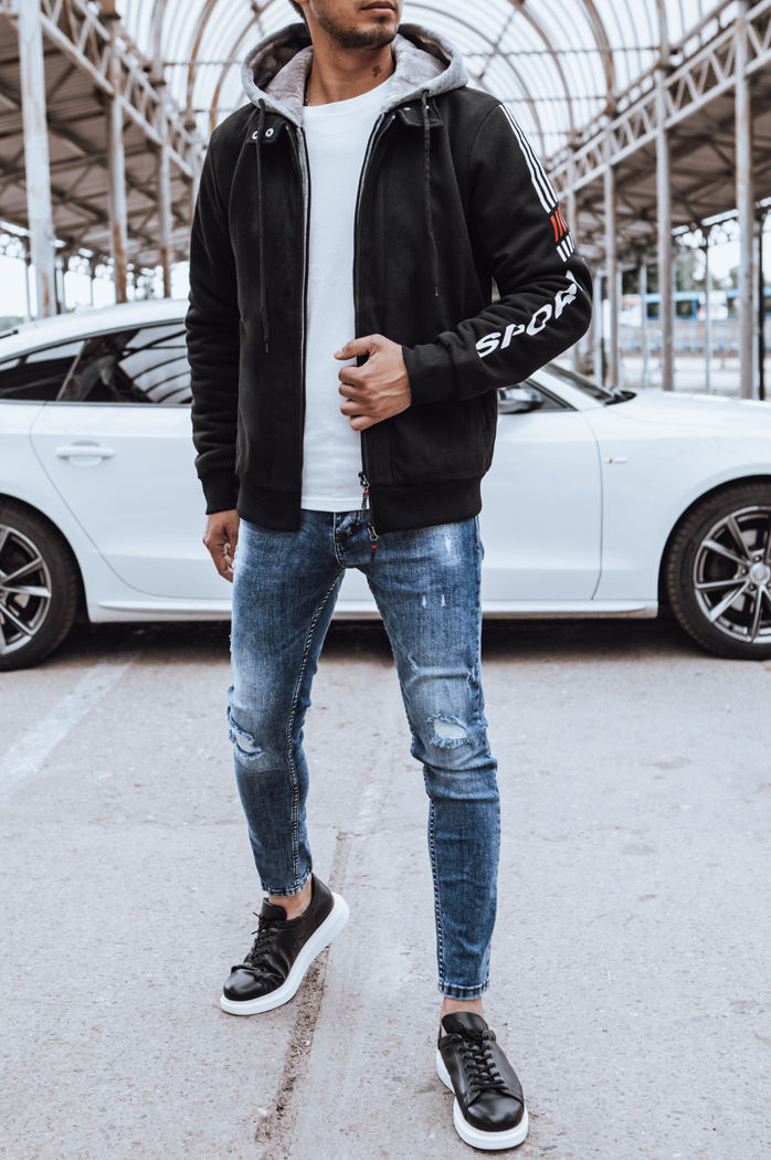 Ocieplana bluza męska z nadrukiem czarna Dstreet BX5612