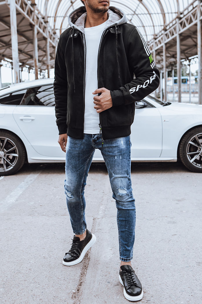 Ocieplana bluza męska z nadrukiem czarna Dstreet BX5613