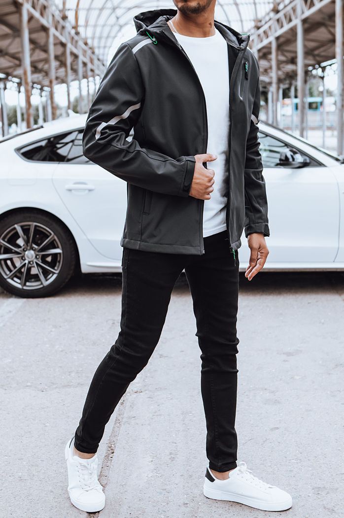 Softshellowa kurtka męska z kapturem ciemnoszara Dstreet TX4481