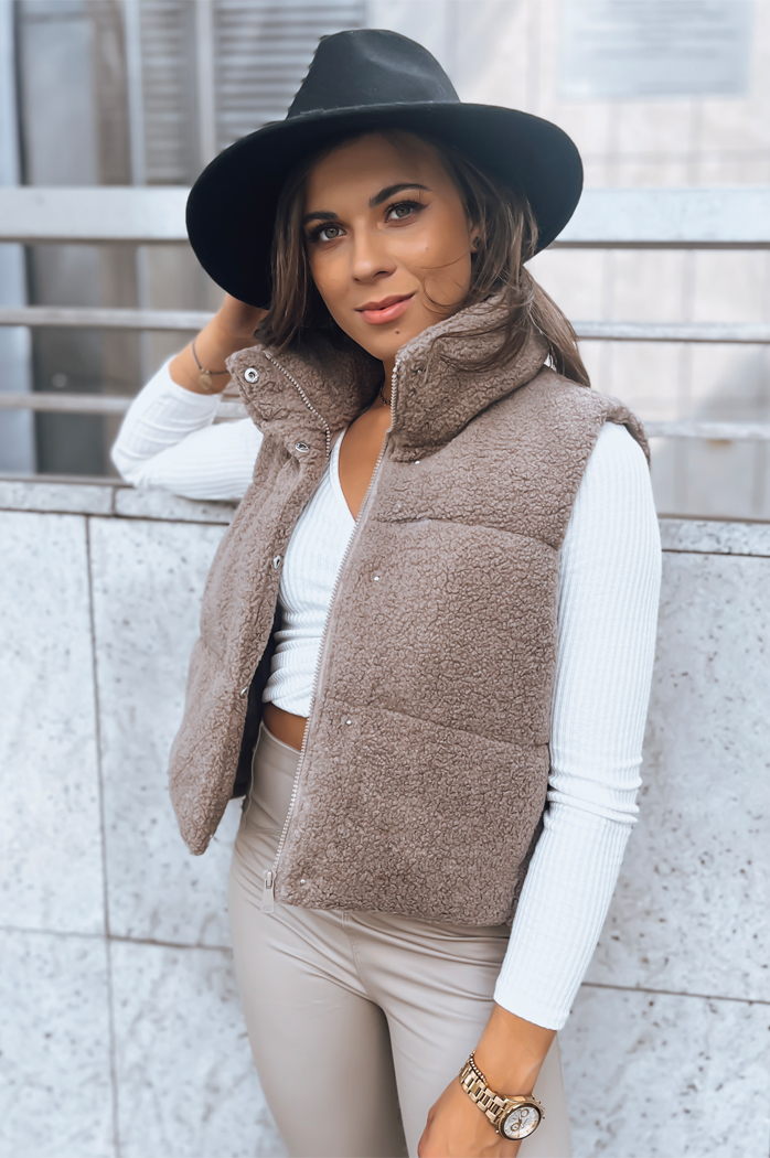 Kamizelka damska z kożuszkiem BEEWARM kamelowa Dstreet TY3800