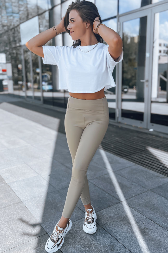 Legginsy damskie woskowane WAXED CHIC beżowe Dstreet UY1561