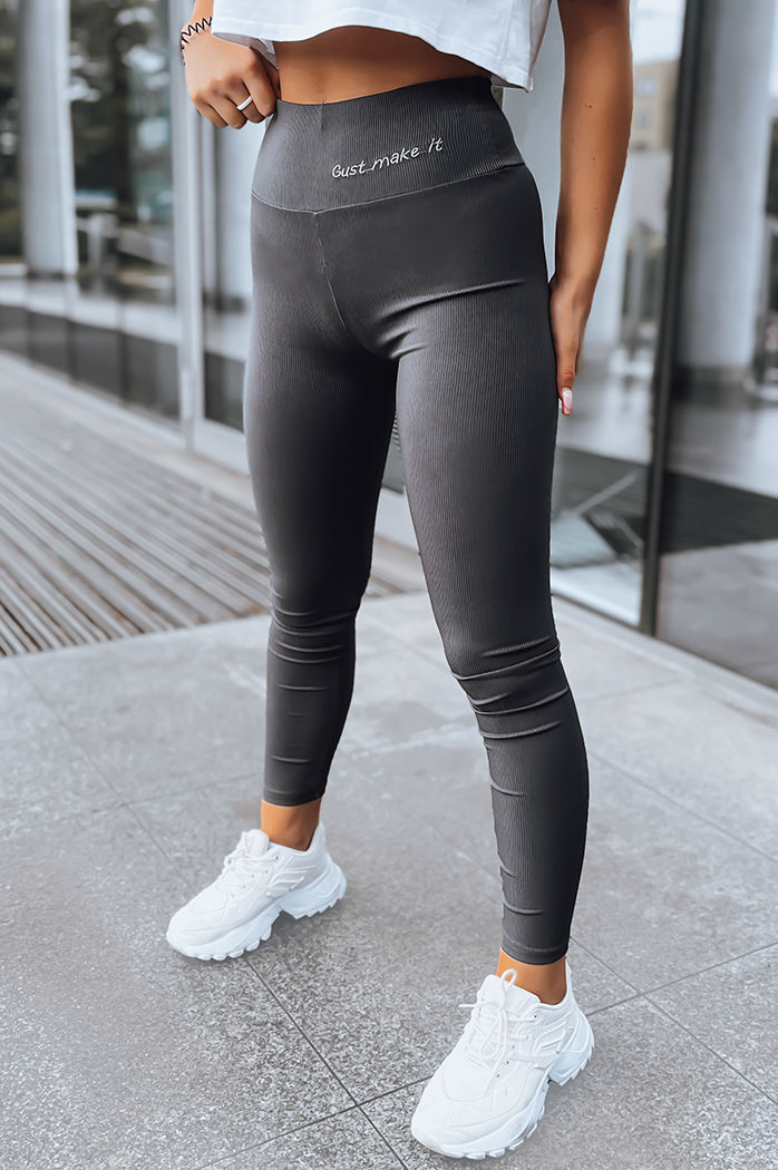 Prążkowane legginsy damskie JUST szare Dstreet UY1586