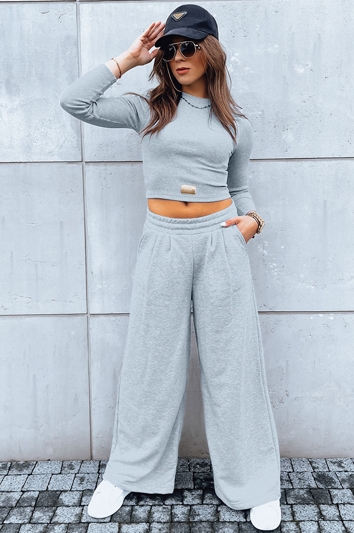 Komplet damski spodnie wide leg i crop top ASTRAL ALLURE szary Dstreet AY0904