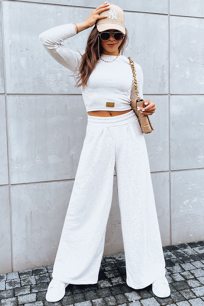 Komplet damski spodnie wide leg i crop top ASTRAL ALLURE jasnobeżowy Dstreet AY0906