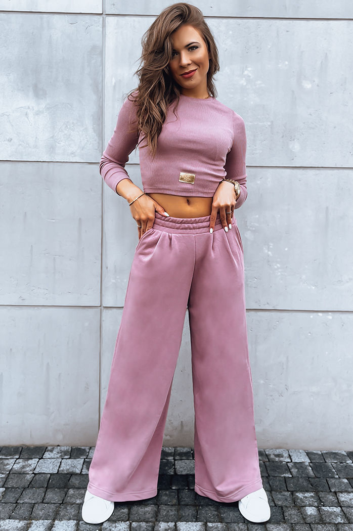 Komplet damski spodnie wide leg i crop top ASTRAL ALLURE fioletowy Dstreet AY0907