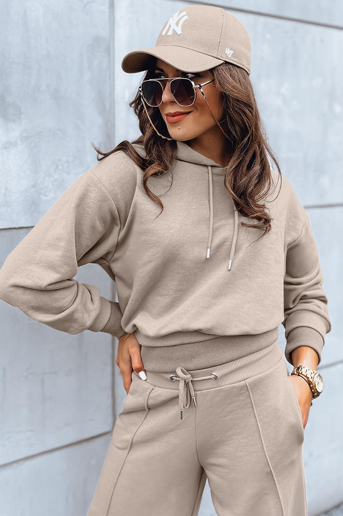 Komplet damski spodnie wide leg GALAXY GLOW ciemnobeżowy Dstreet AY0909