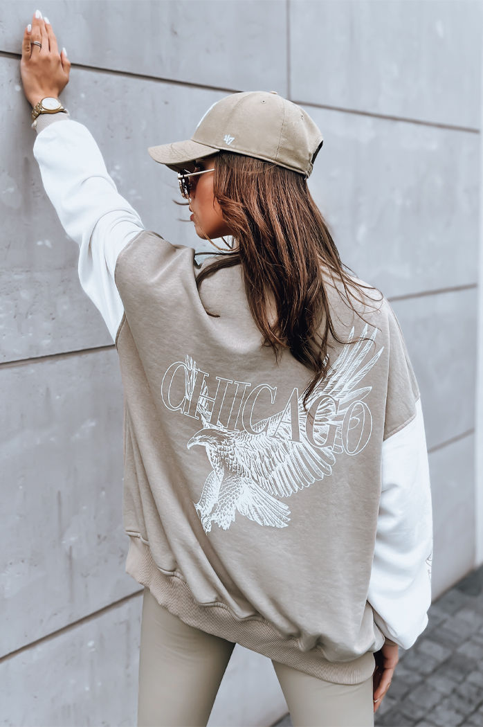 Damska kurtka bomber OLDSCHOOL CHICAGO ciemnobeżowa Dstreet BY1209